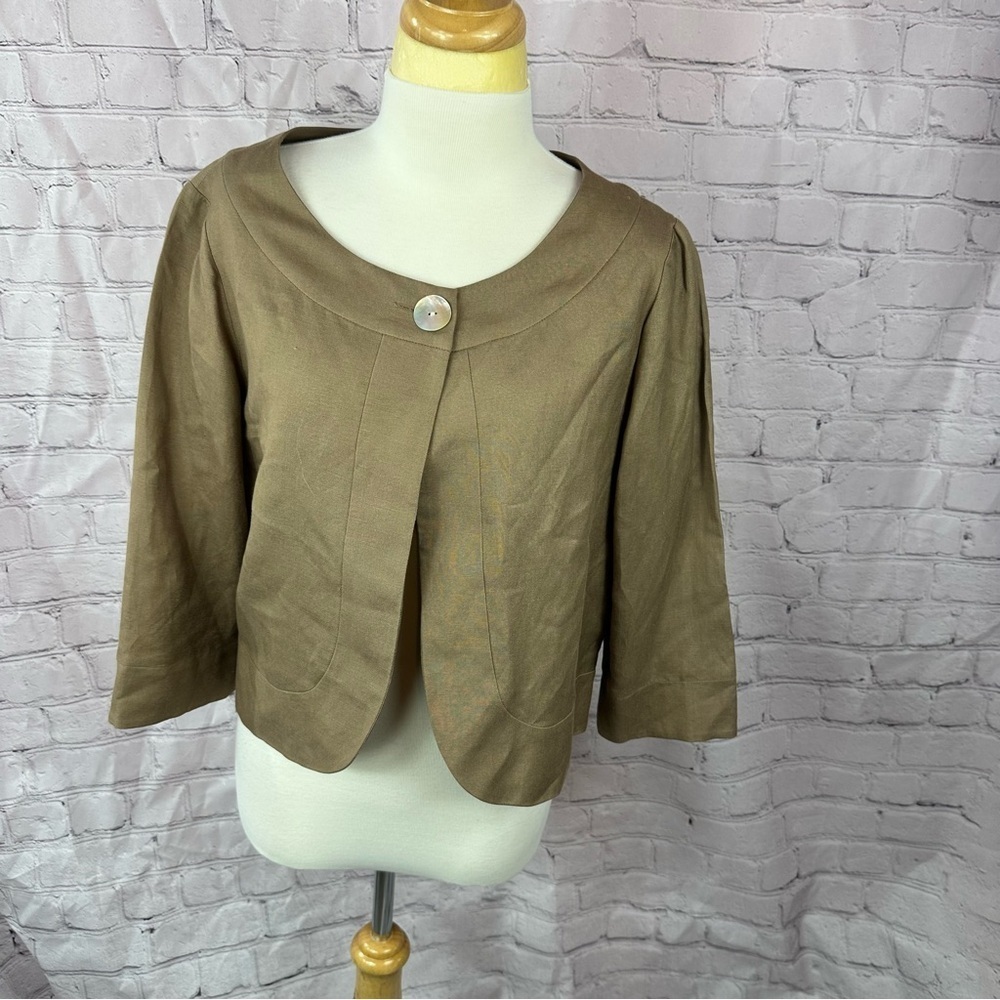 vintage coldwater creek linen blend cape cropped jacket sz 14 petite mocha tan